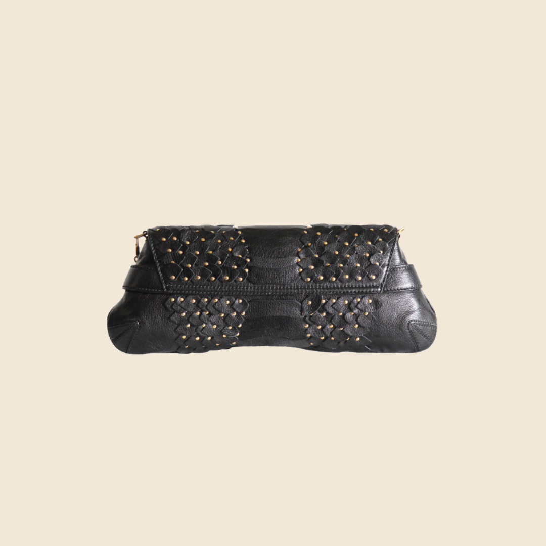 GUCCI FW2003 BLACK STUDDED HORSEBIT CHAIN CLUTCH BAG