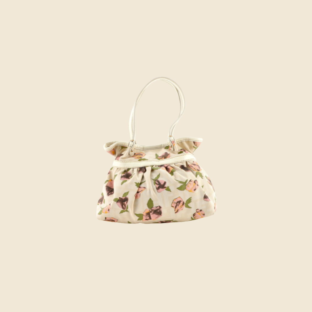 FENDI WHITE ROSE PRINT SHOULDER BAG