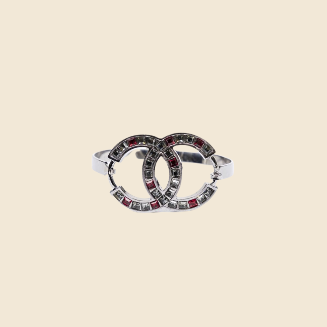 CHANEL CC SILVER RED RHINESTONE BRACELET