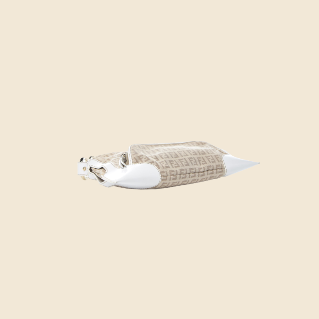 FENDI 90s BROWN ZUCCHINO WHITE LEATHER SHOULDER BAG