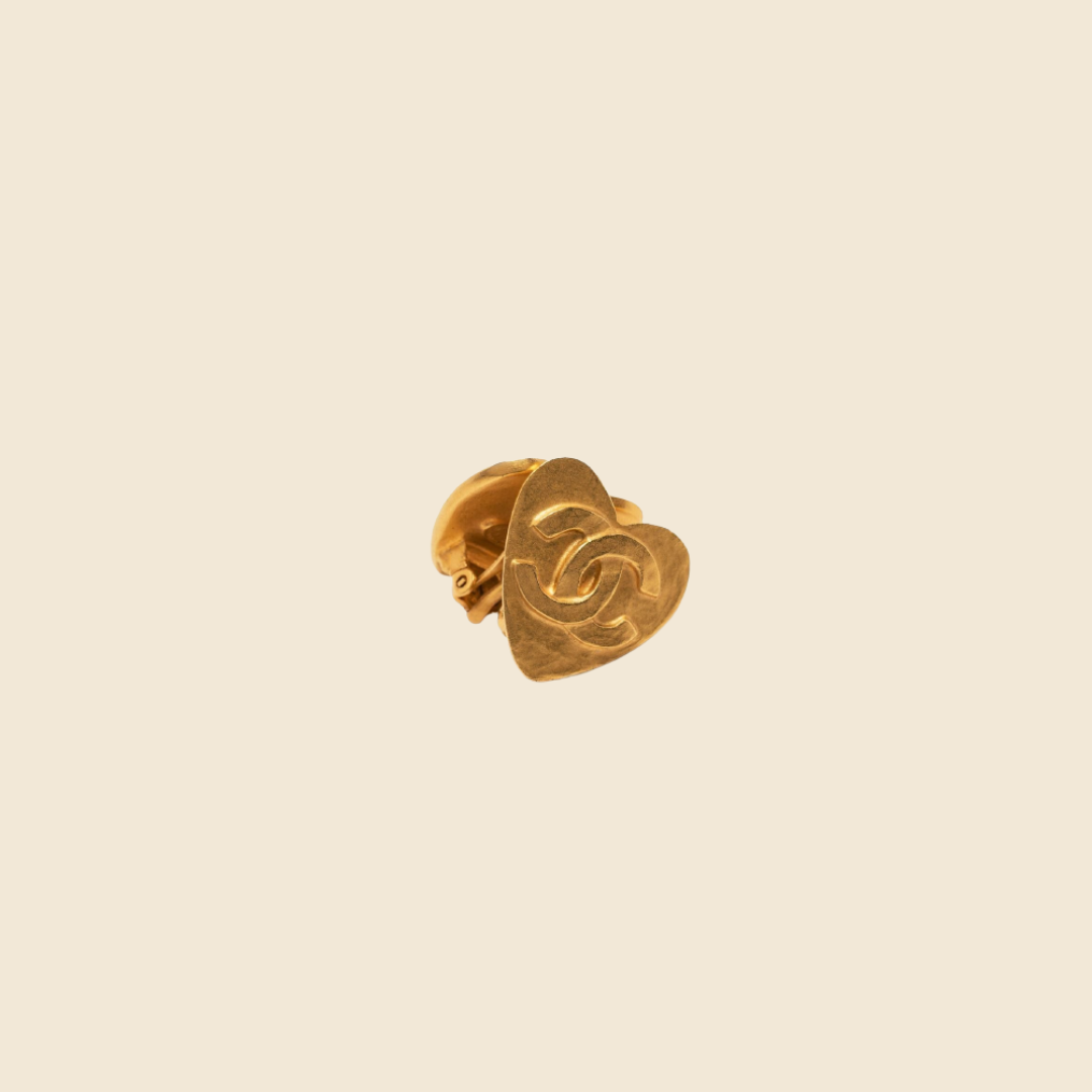 CHANEL 1995 GOLD HEART CC EARRINGS