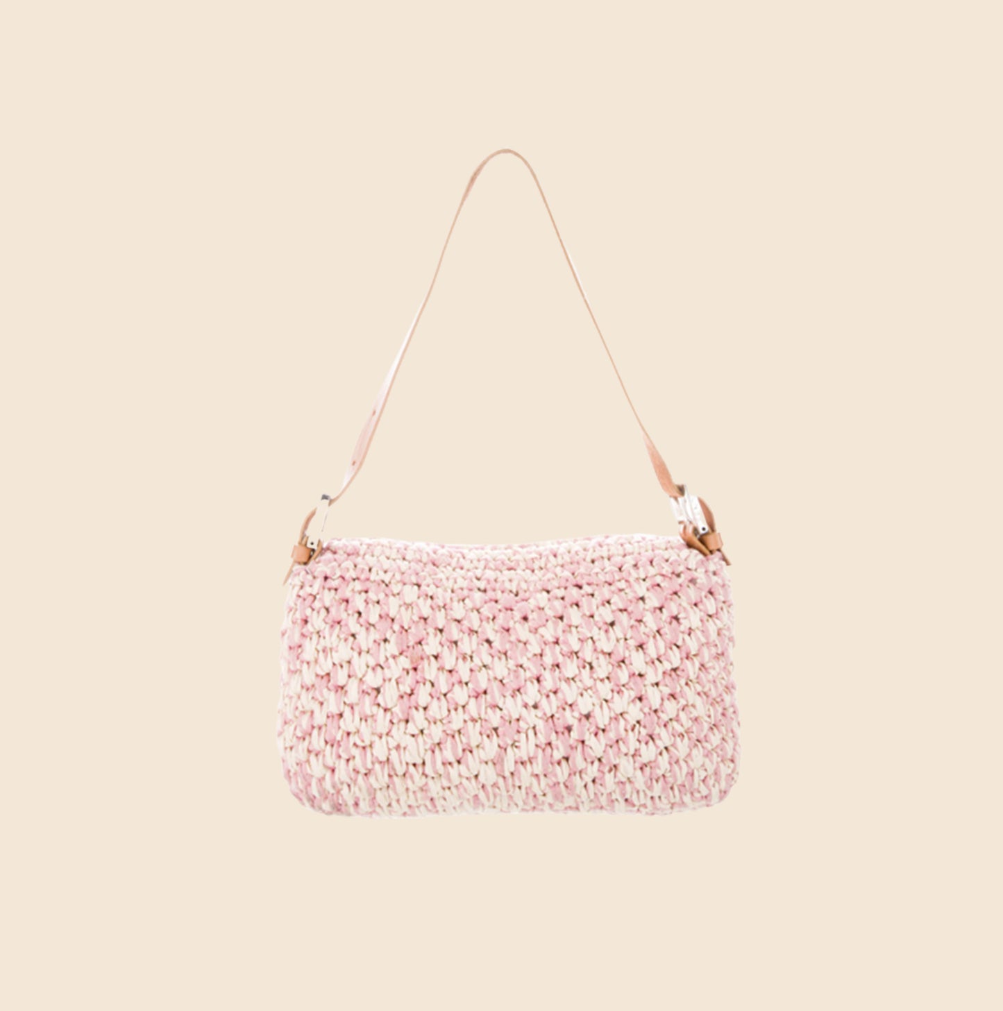 FENDI 2000s PINK & CARAMEL RAFFIA KNIT BAGUETTE BAG