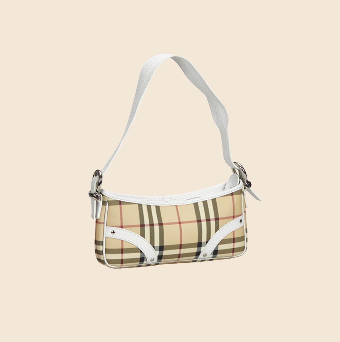 BURBERRY 90s LEATHER-TRIMMED NOVA CHECK MINI BAGUETTE BAG