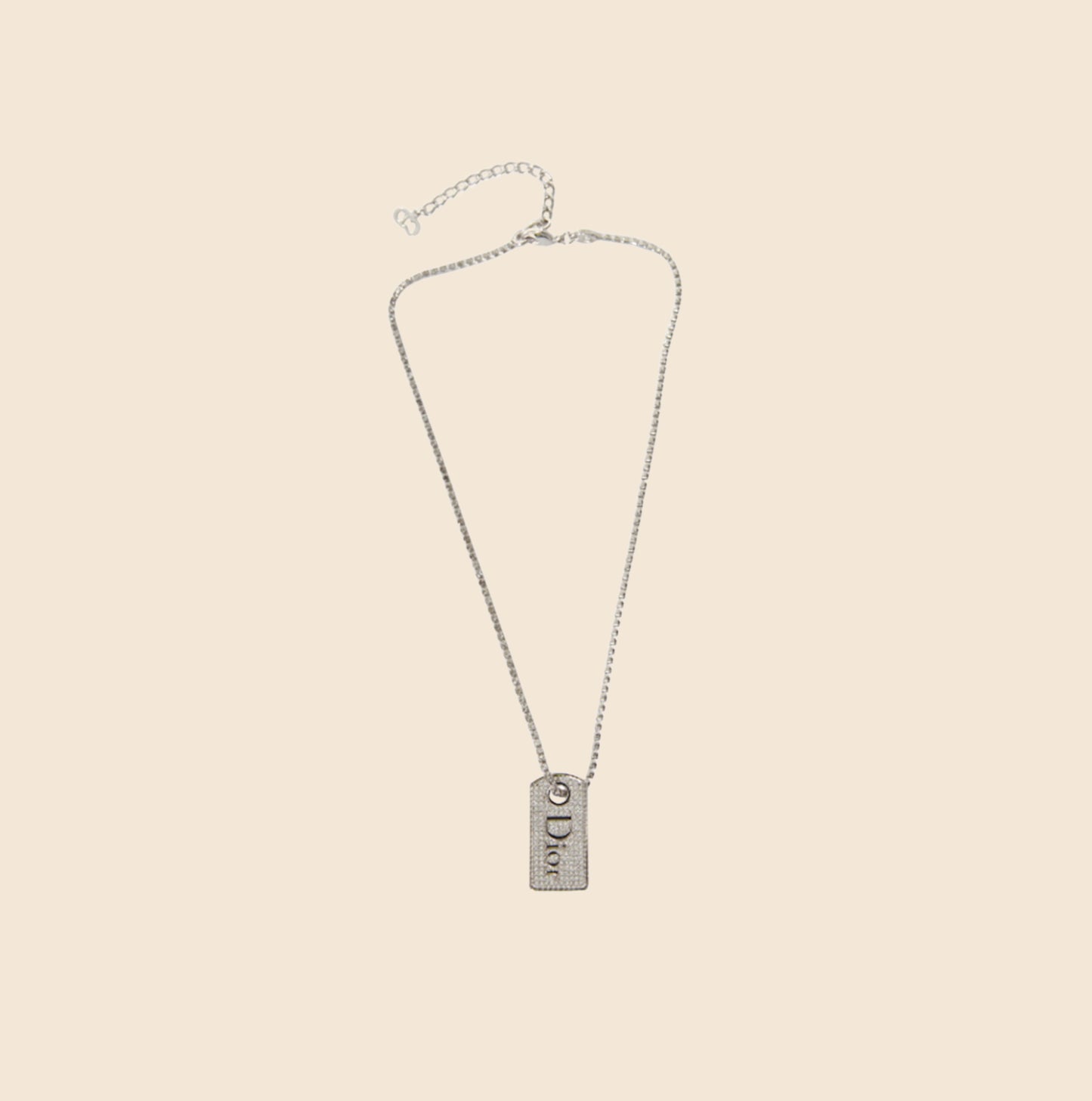 CHRISTIAN DIOR CRYSTAL DOG TAG NECKLACE