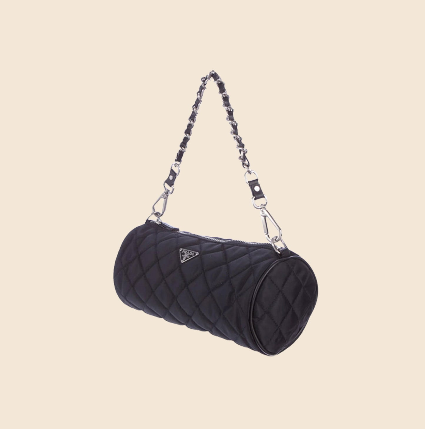 PRADA TESSUTO BLACK QUILTED MINI BARREL BAG