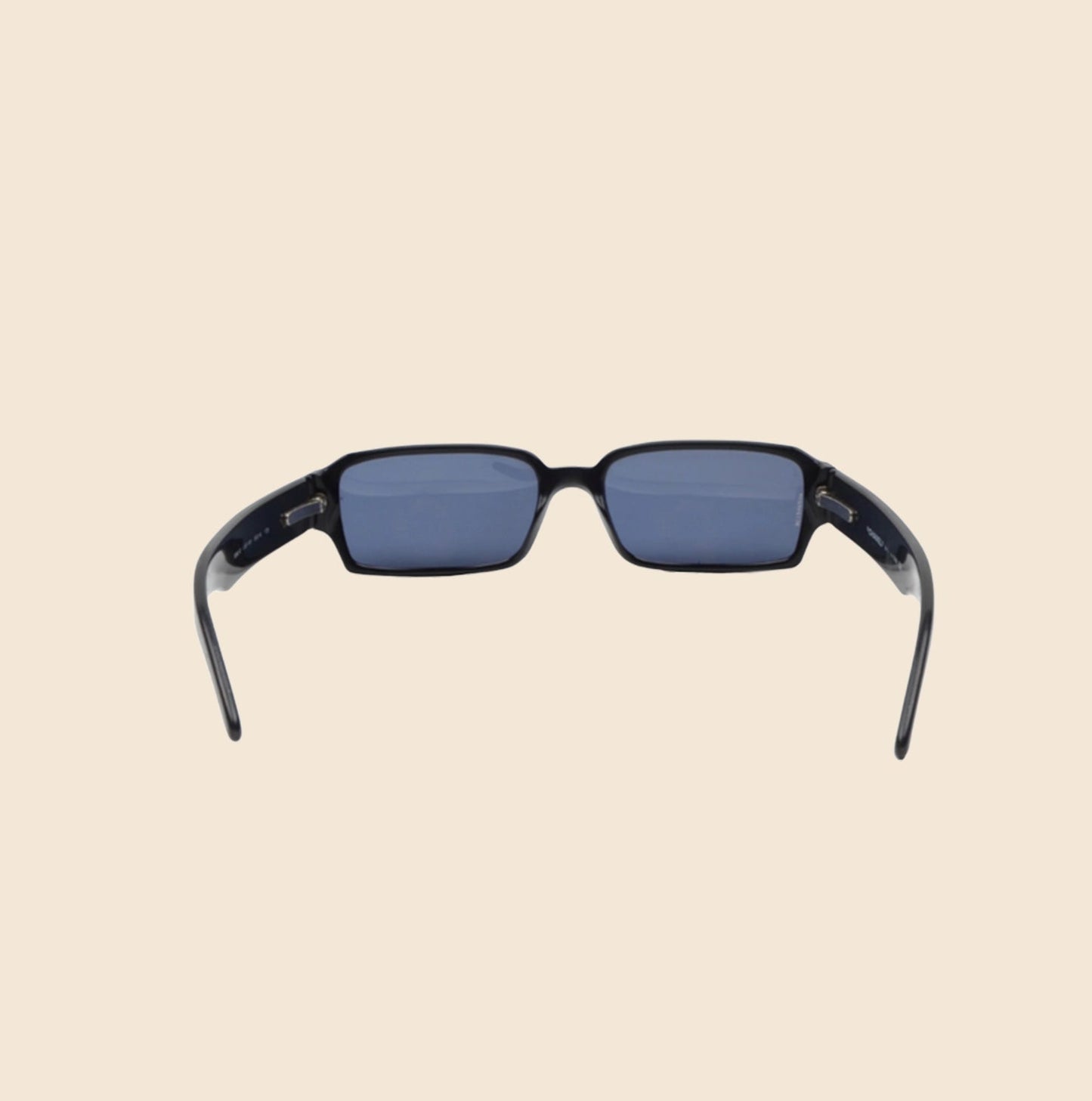 CHANEL 90s BLACK RHINESTONE LOGO RECTANGLE SUNGLASSES