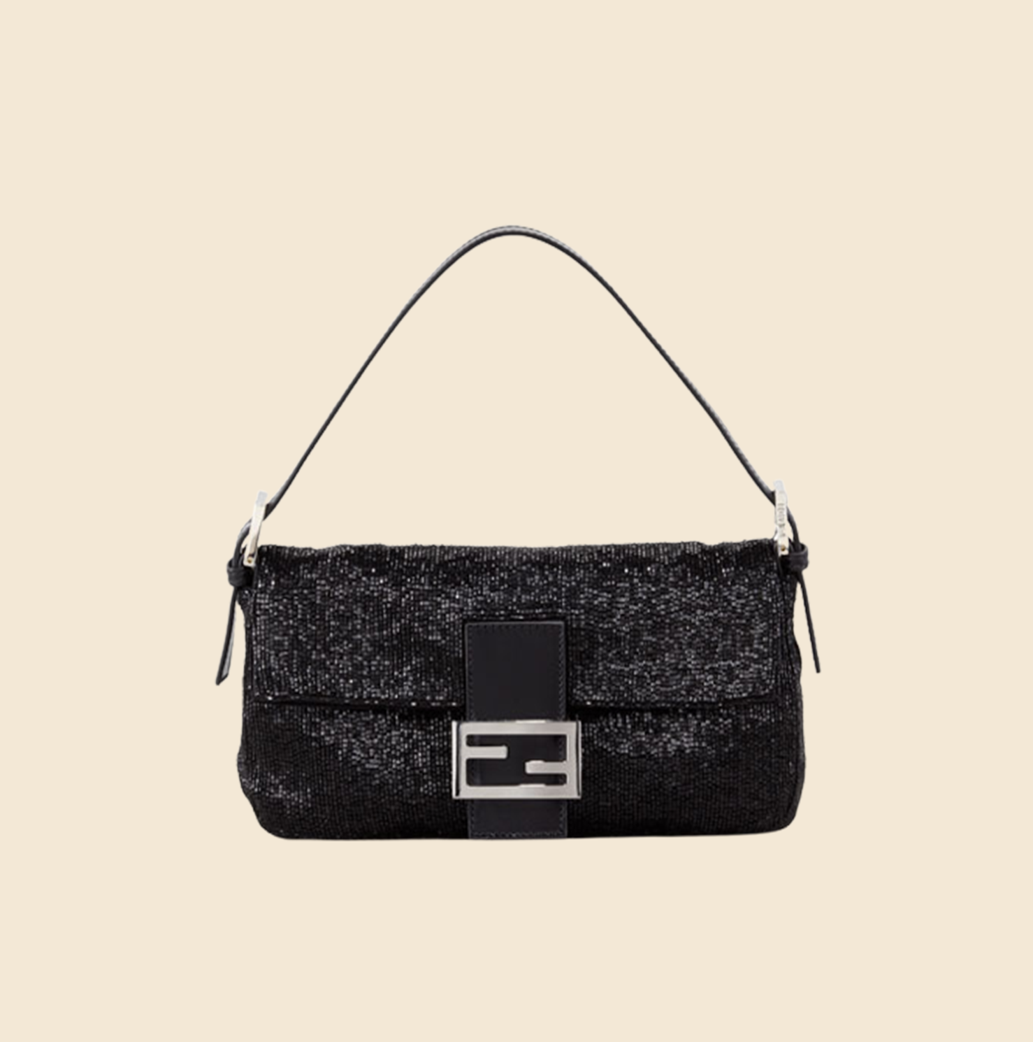 FENDI FF LOGO SMALL BAGUETTE POUCH IN BLACK