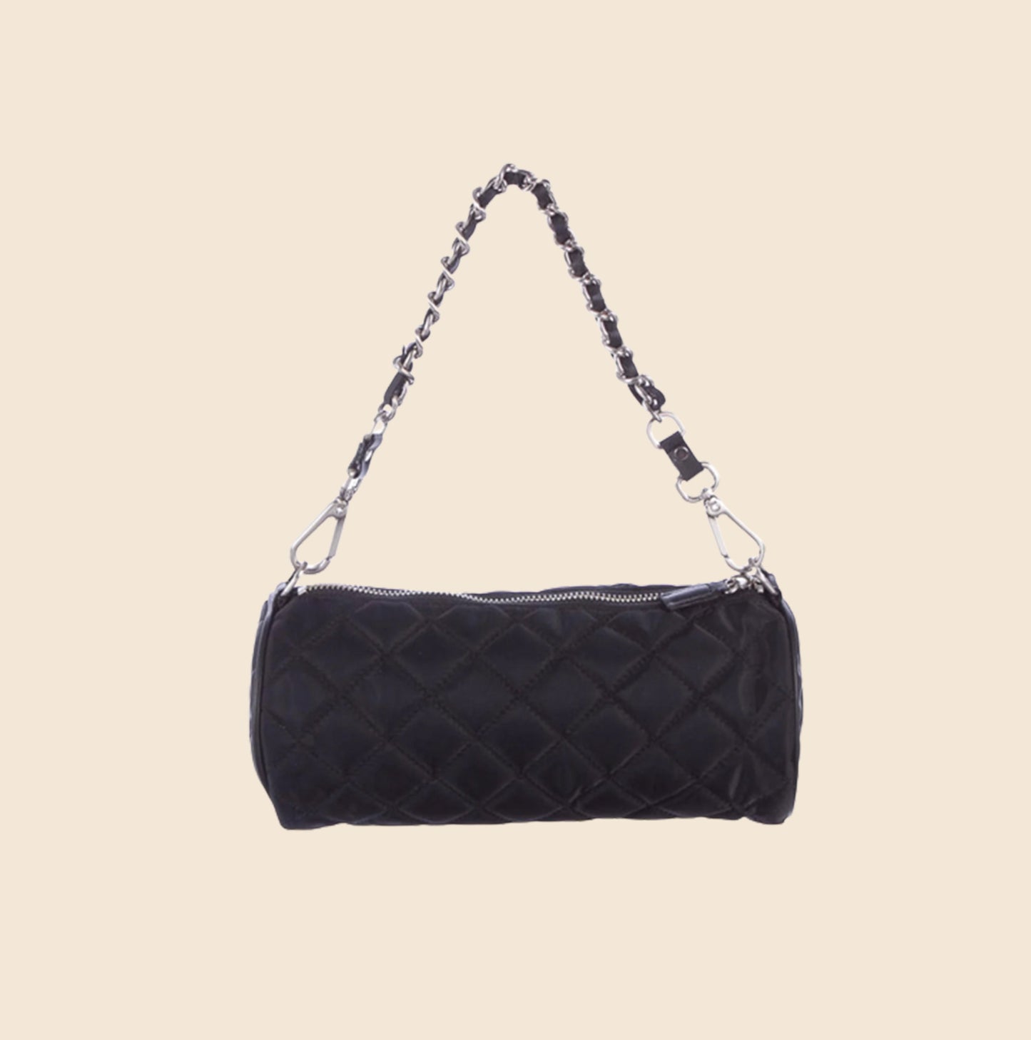 PRADA TESSUTO BLACK QUILTED MINI BARREL BAG