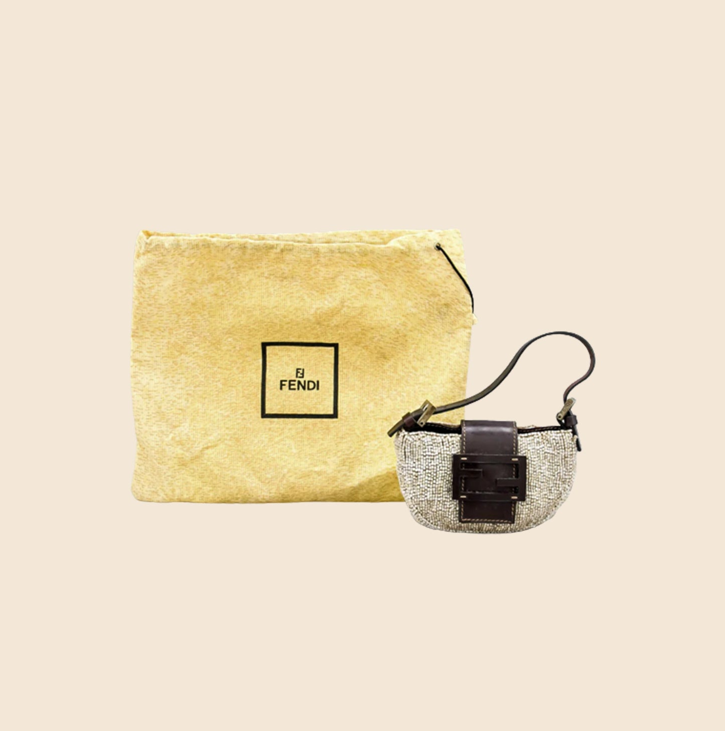 FENDI 1999 BEIGE BEADED MINI CROISSANT BAG