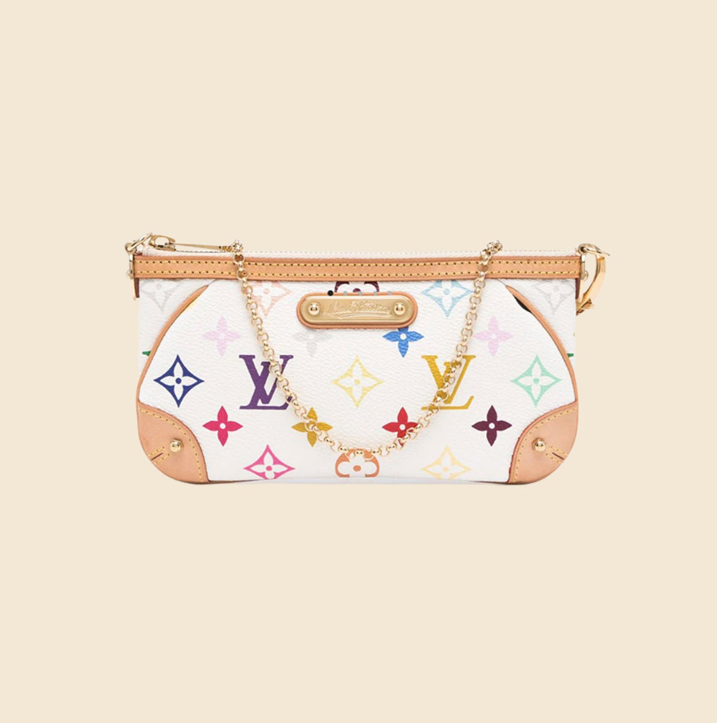 LOUIS VUITTON WHITE MULTICOLOUR MILLA MM CLUTCH