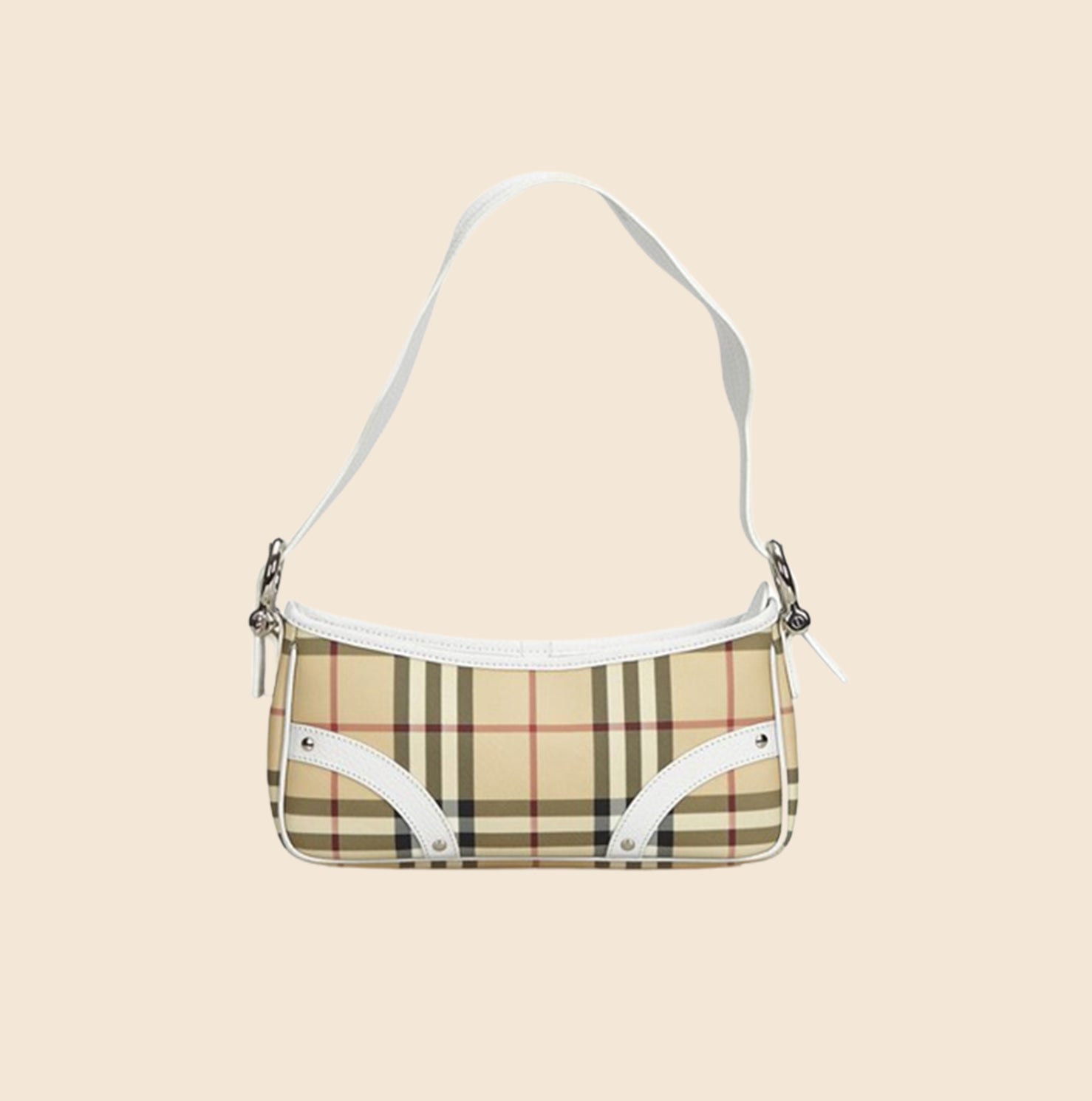 BURBERRY 90s LEATHER-TRIMMED NOVA CHECK MINI BAGUETTE BAG