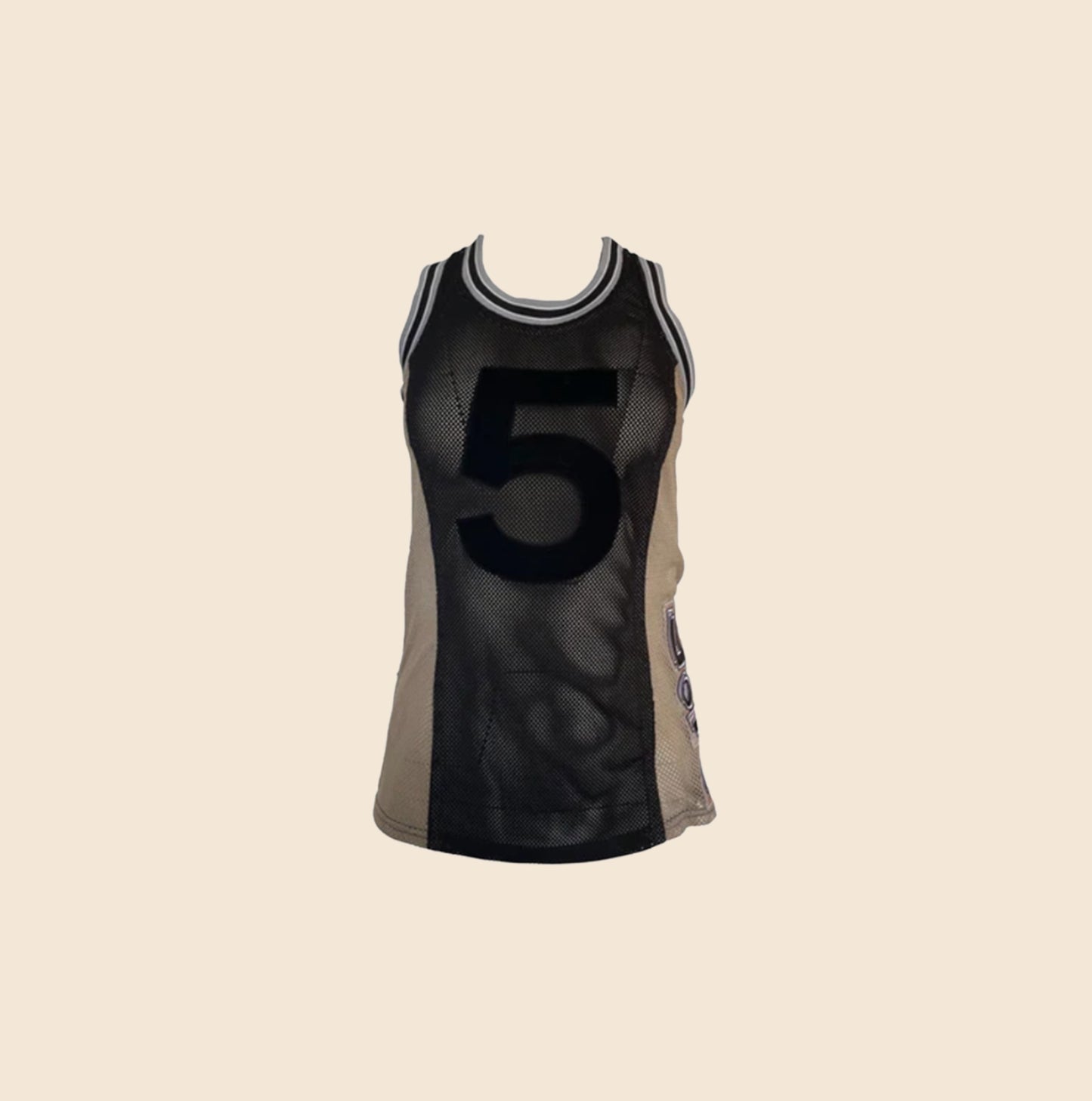 CHANEL BLACK LOGO MESH JERSEY TOP