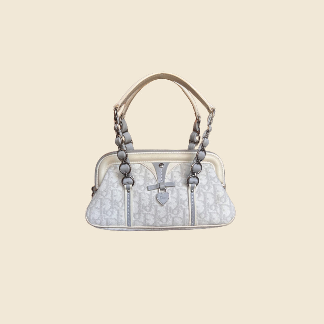 CHRISTIAN DIOR WHITE & GREY ROMANTIQUE MINI HANDBAG