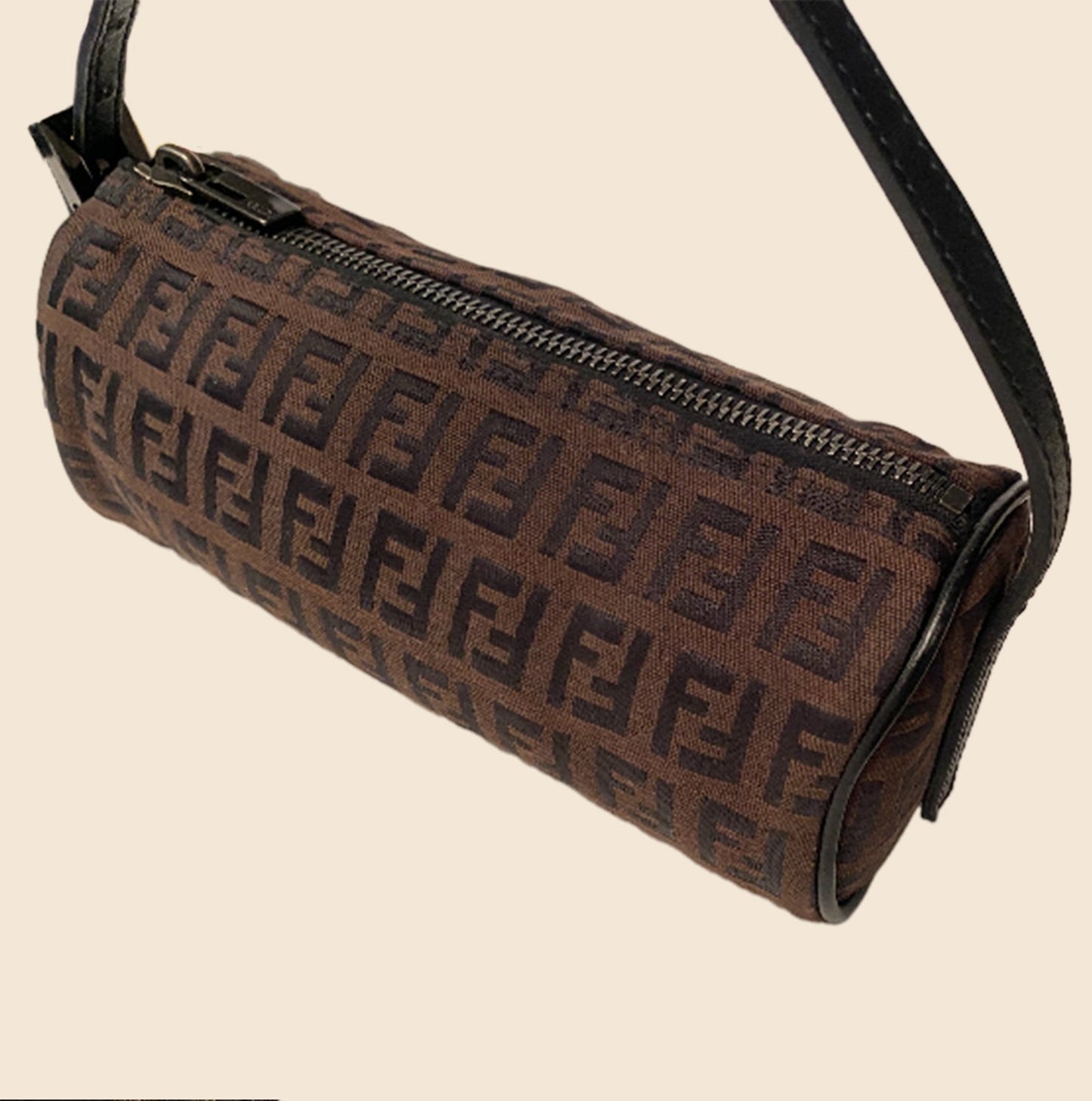 FENDI CHOCOLATE BROWN ZUCCHINO MINI BARREL BAG