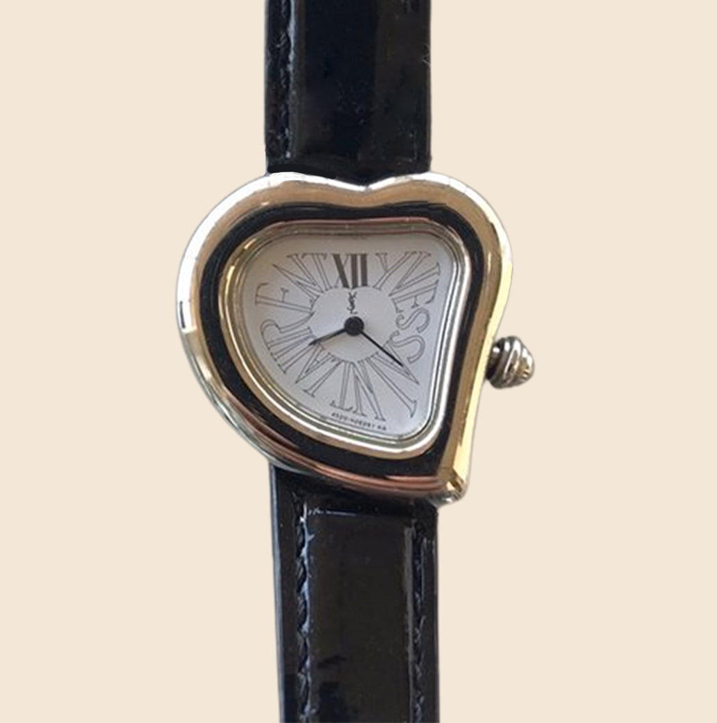 YVES SAINT LAURENT SILVER PLATER HEART WATCH