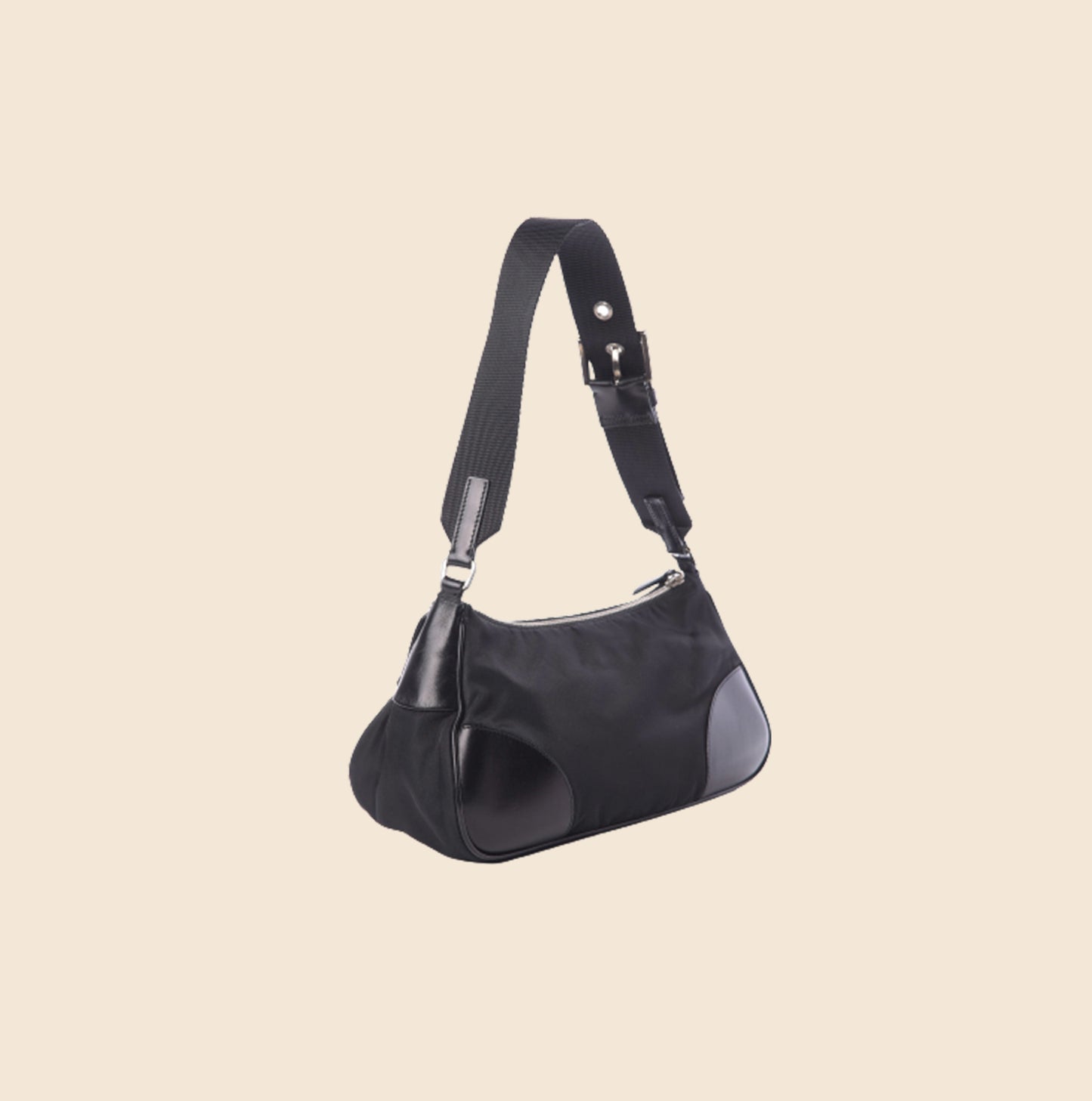 PRADA BLACK NYLON & LEATHER SHOULDER BAG