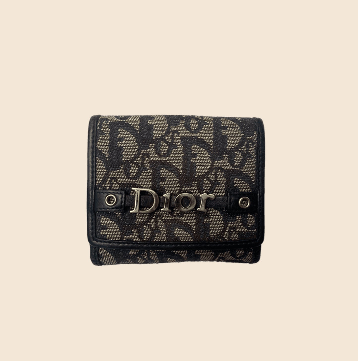 CHRISTIAN DIOR BLUE OBLIQUE CANVAS LOGO WALLET