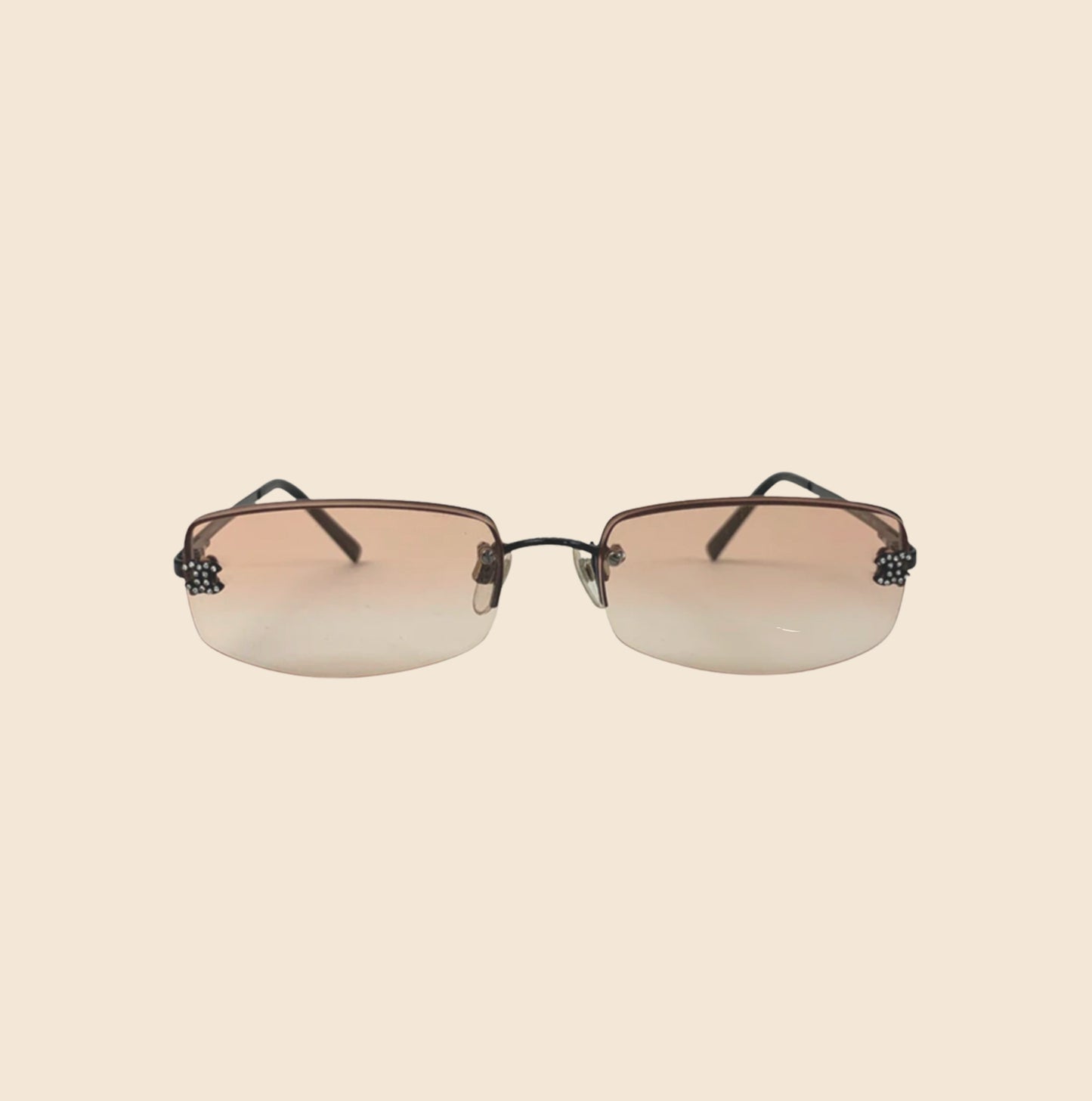 CHANEL 90s RIMLESS CC CRYSTAL ORANGE TONE SUNGLASSES