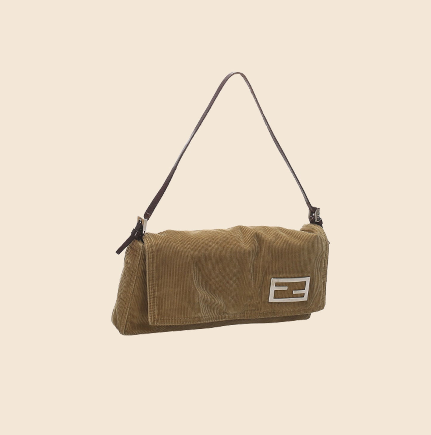 FENDI 1990s CAMEL CORDUROY BAGUETTE BAG