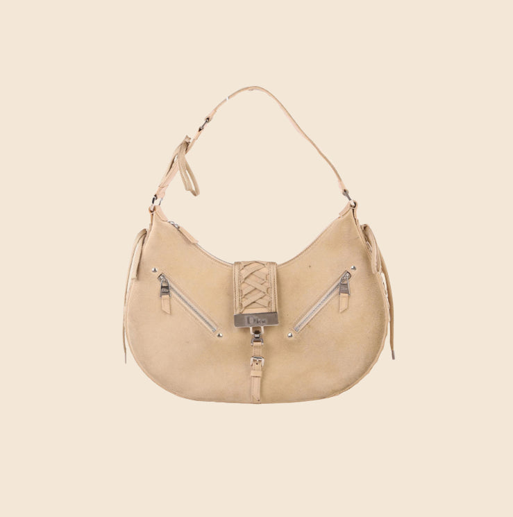 CHRISTIAN DIOR BEIGE SUEDE 'ADMIT IT' SHOULDER BAG