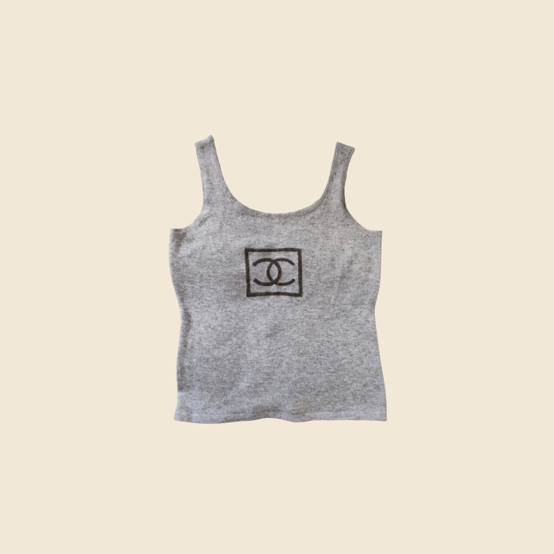 CHANEL GREY CC LOGO TANK TOP