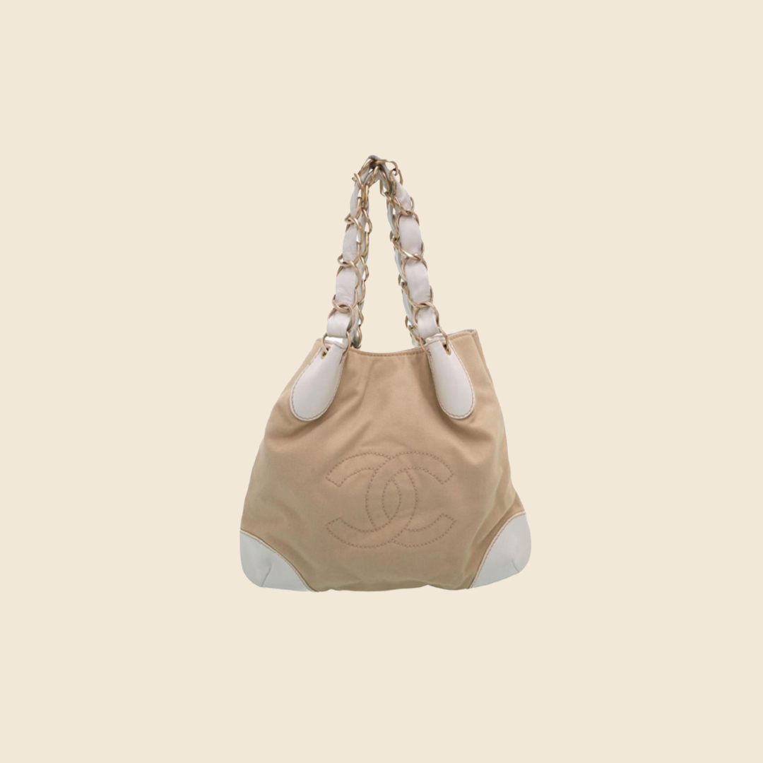 CHANEL OLSEN CC CANVAS SHOULDER CHAIN TOTE BAG