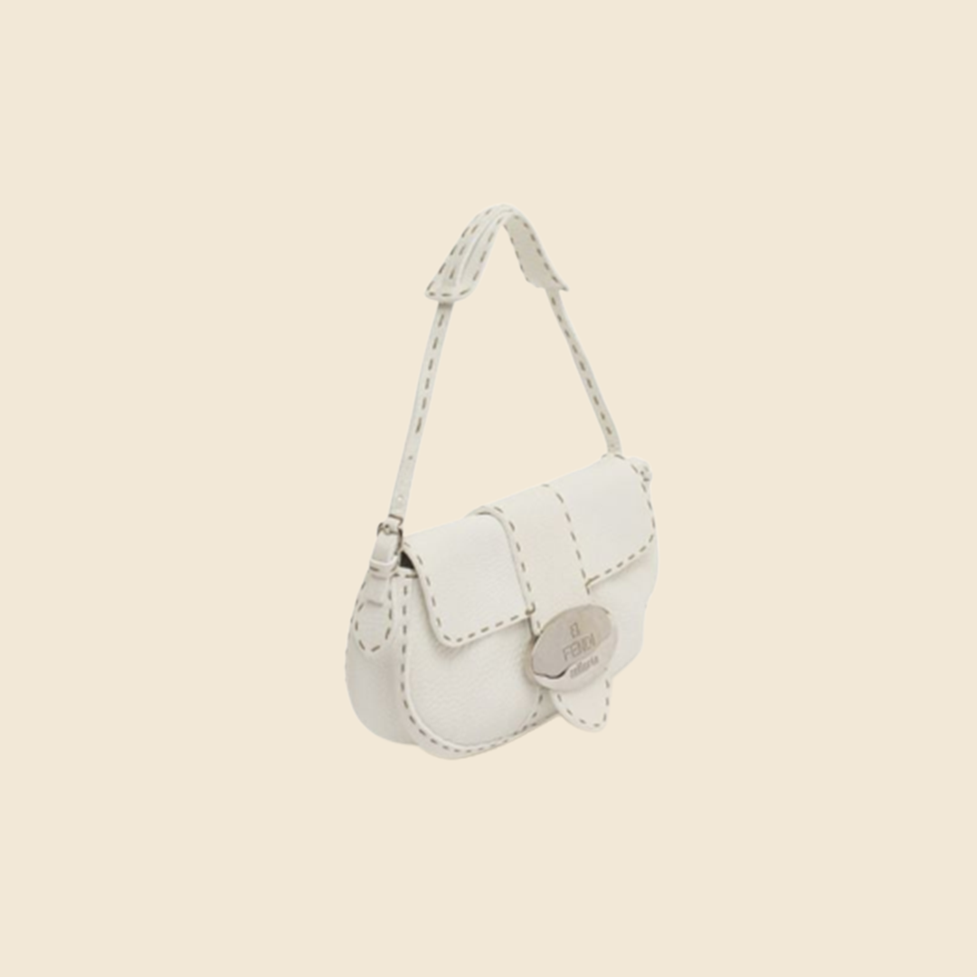 FENDI SELLERIA WHITE LEATHER SHOULDER BAG