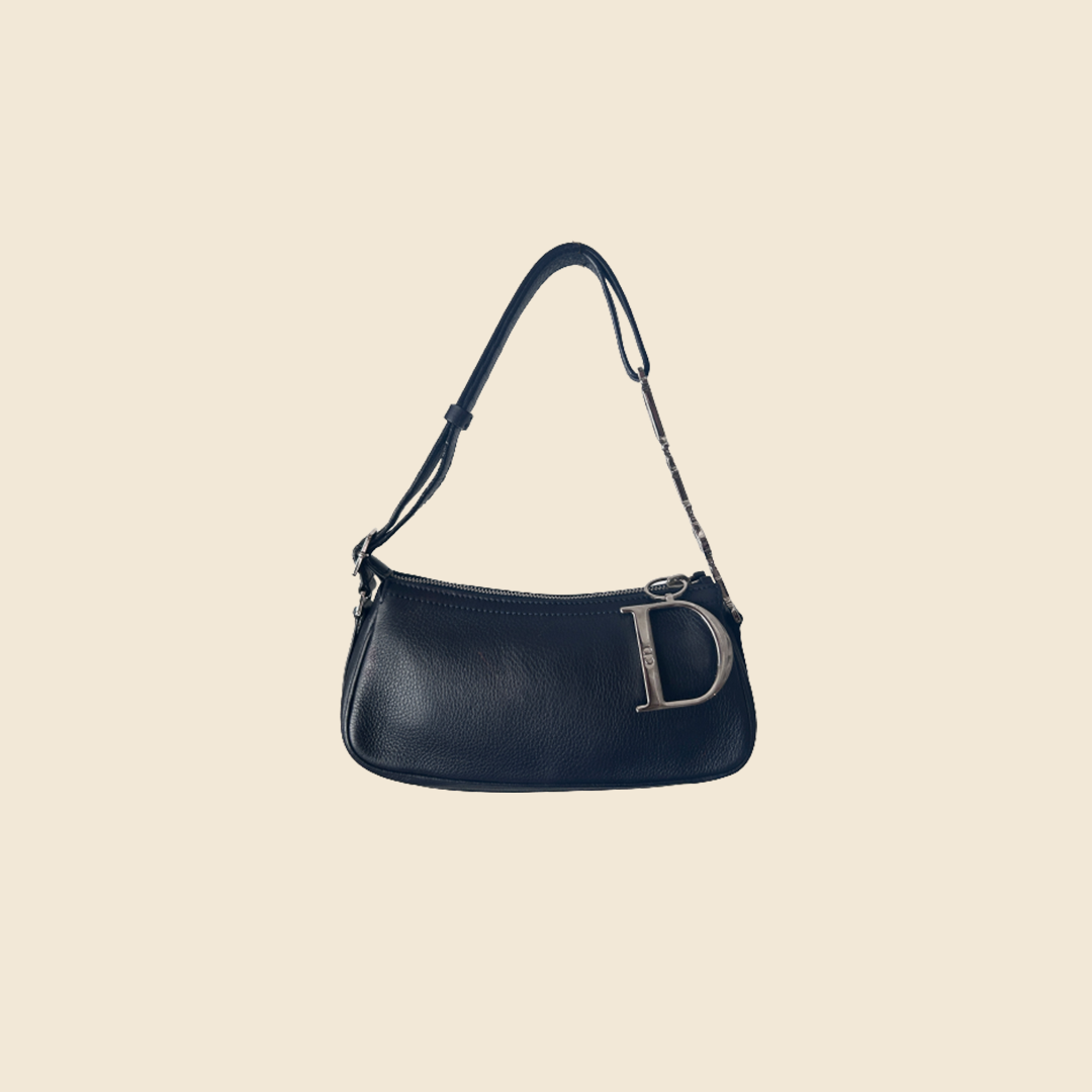 CHRISTIAN DIOR LEATHER LOGO CHAIN POCHETTE BAG