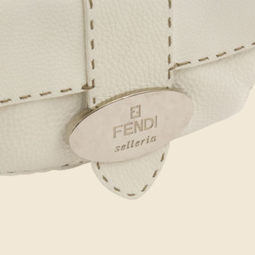 FENDI SELLERIA WHITE LEATHER SHOULDER BAG