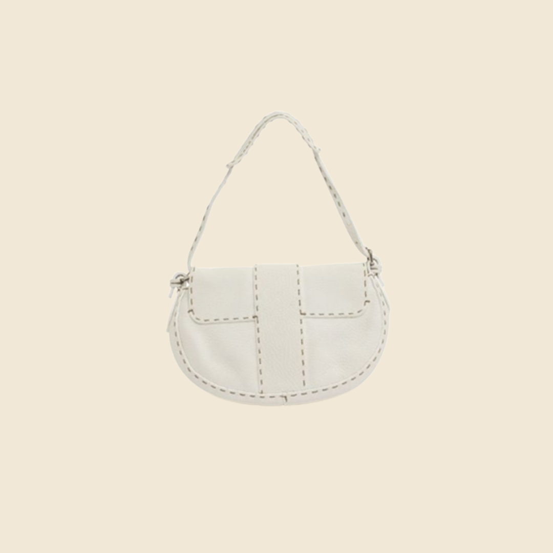FENDI SELLERIA WHITE LEATHER SHOULDER BAG