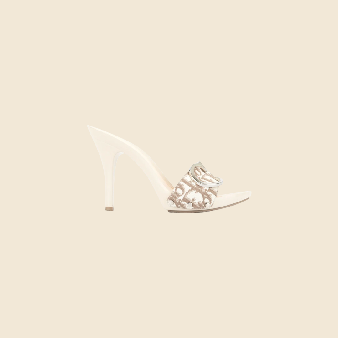 CHRISTIAN DIOR 2000s CREAM TROTTER EMBROIDERED FLOWERS MULES