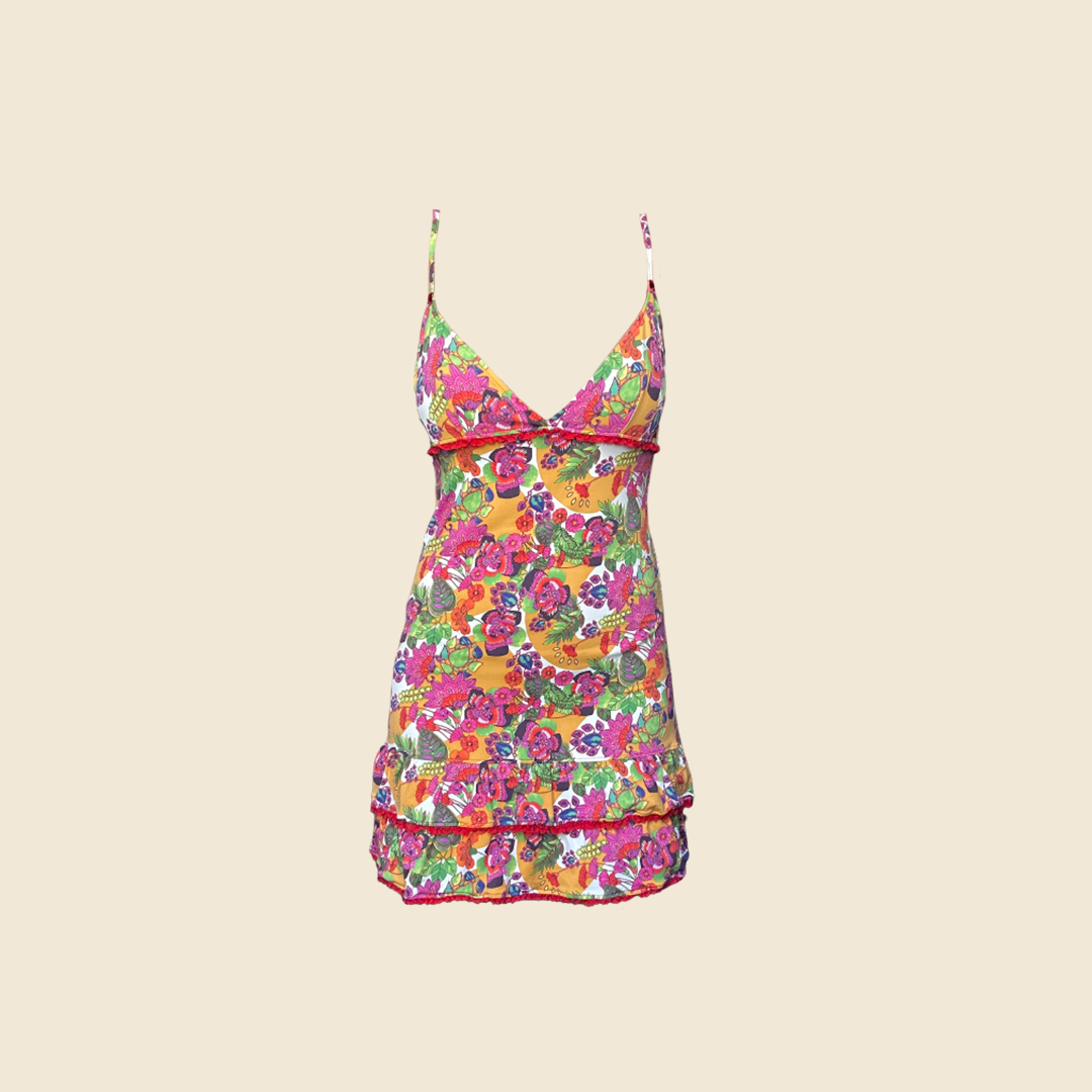 CHRISTIAN DIOR FLORAL RUFFLE DRESS