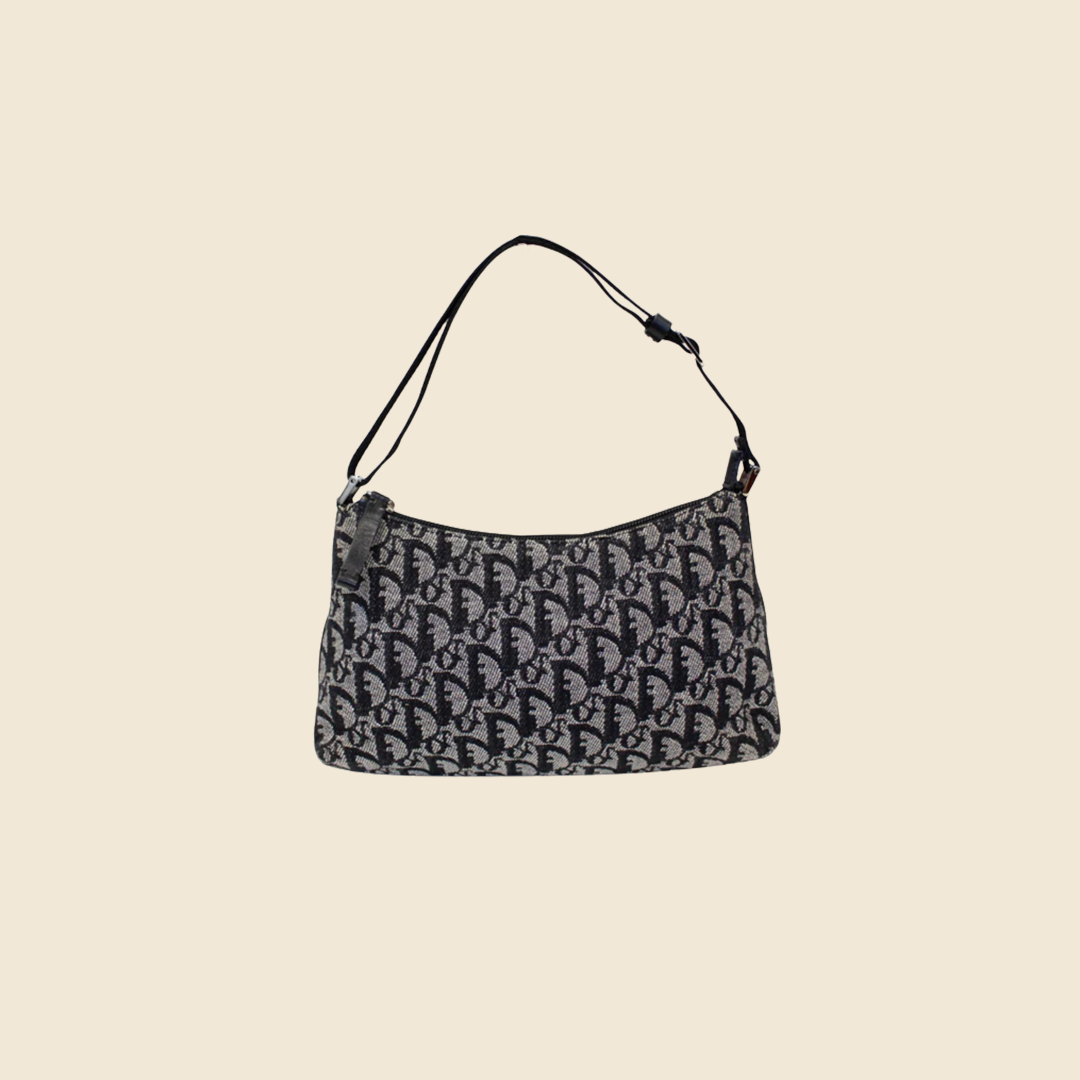 CHRISTIAN DIOR BLUE TROTTER CANVAS SHOULDER BAG