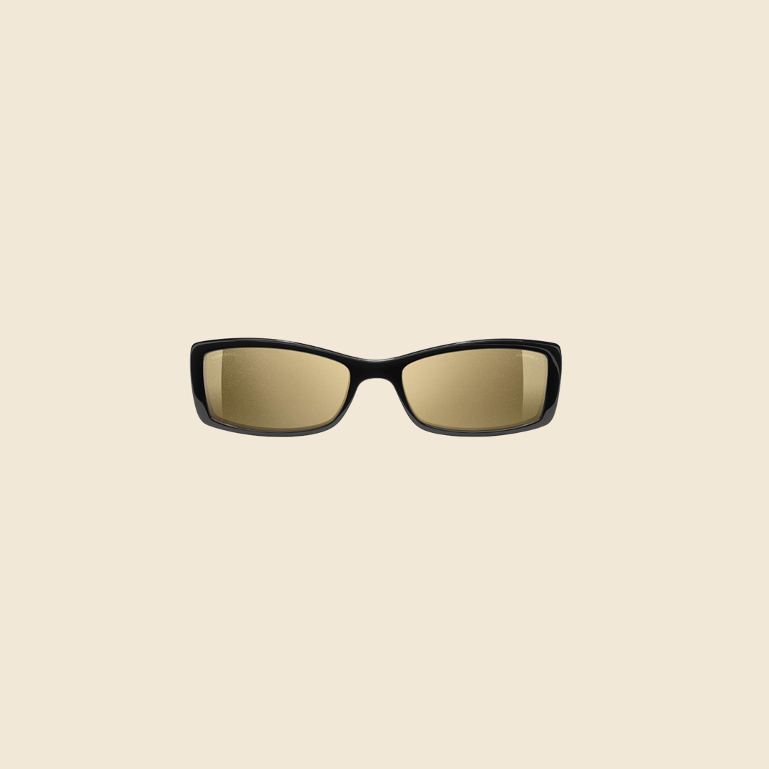 CHANEL BLACK GOLD MIRRORED LOGO SUNGLASSES
