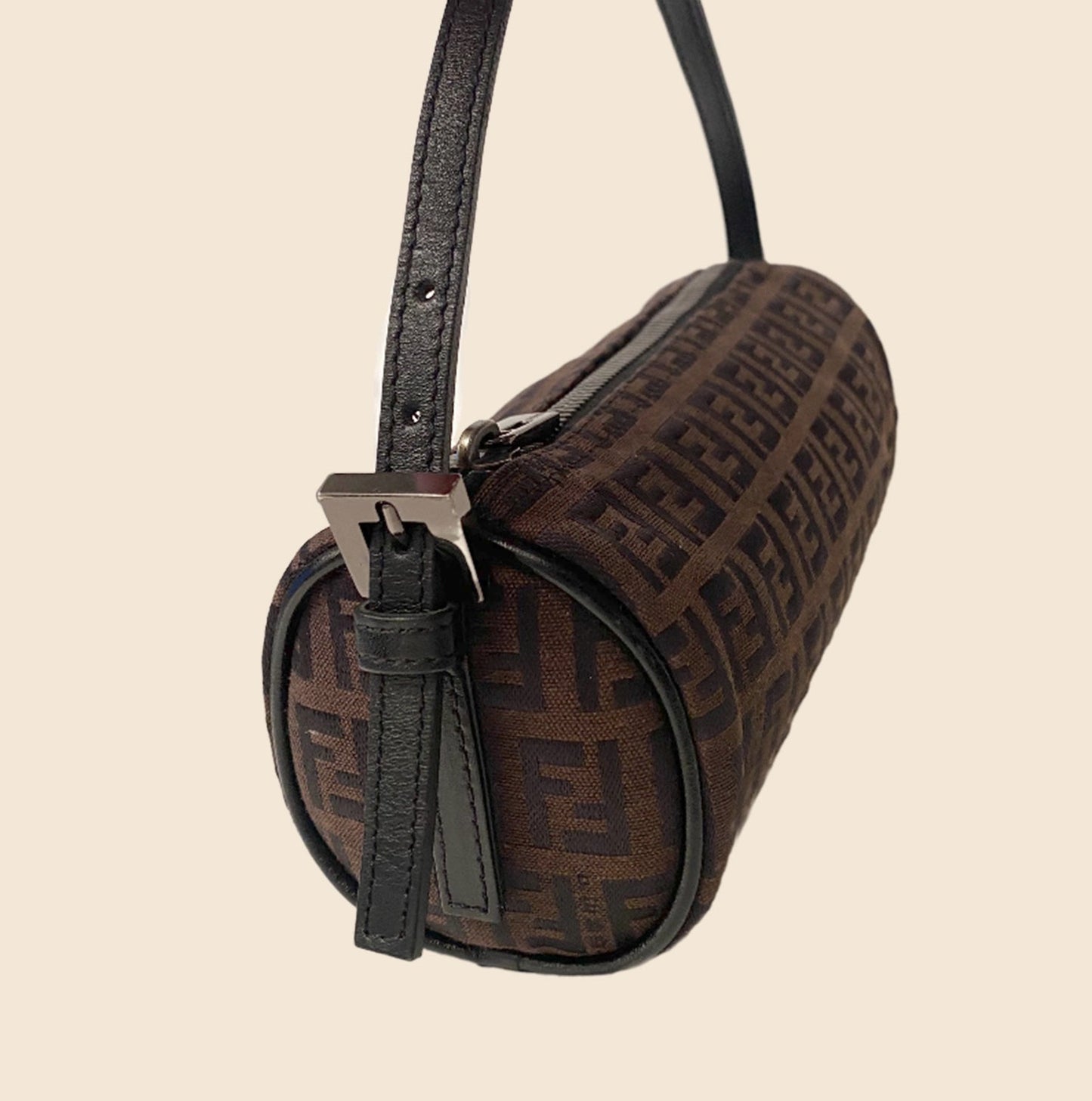 FENDI CHOCOLATE BROWN ZUCCHINO MINI BARREL BAG