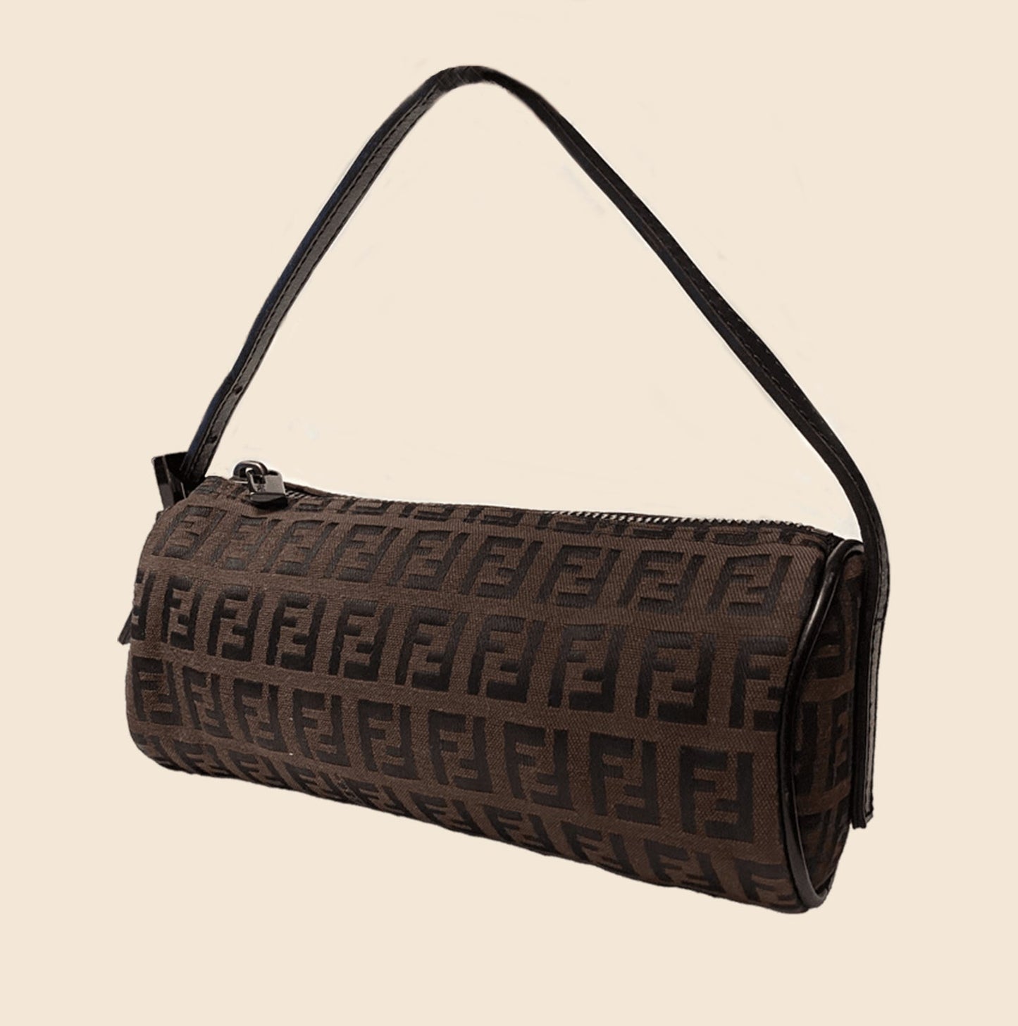 FENDI CHOCOLATE BROWN ZUCCHINO MINI BARREL BAG