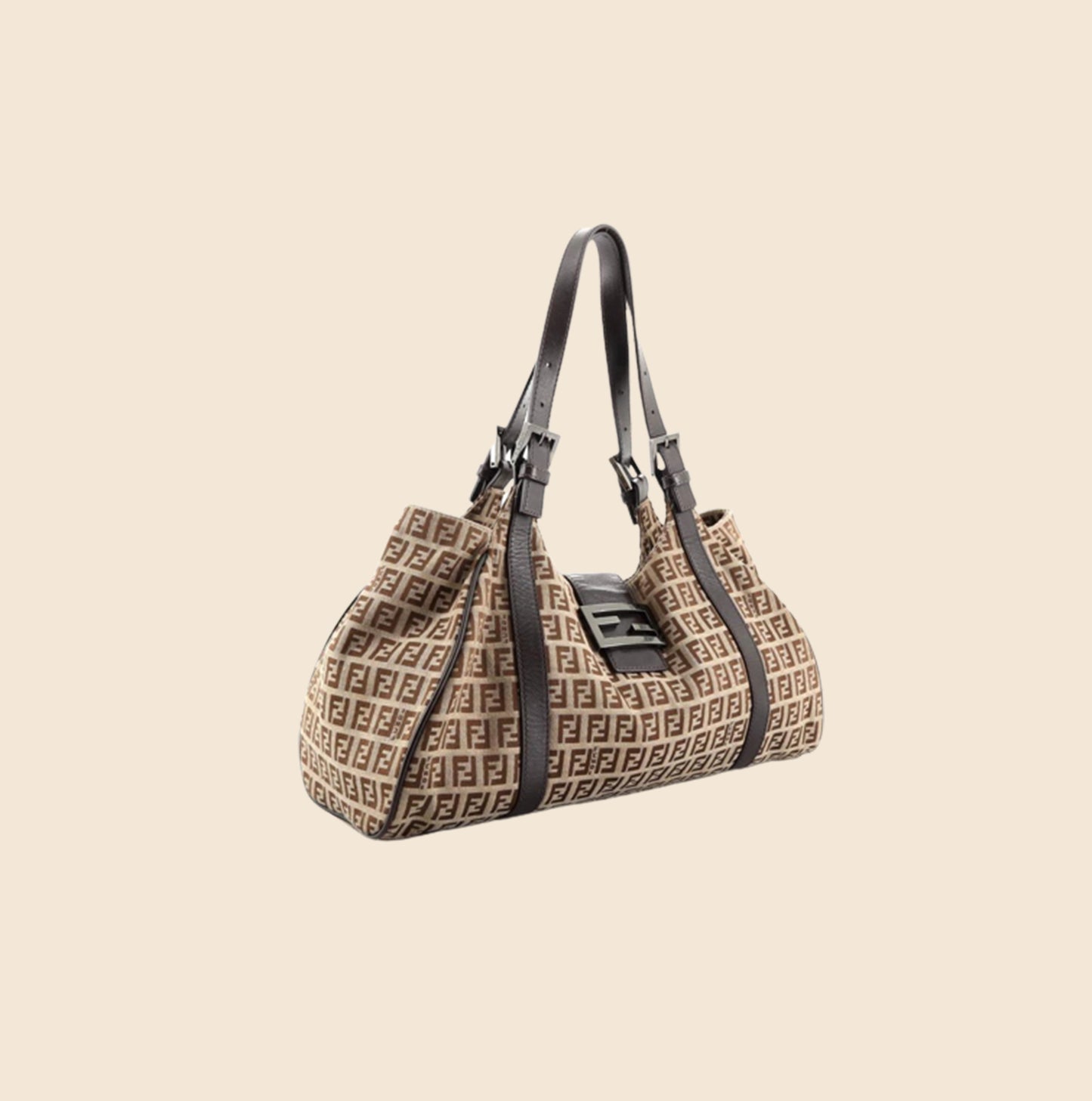 FENDI BELTED BROWN ZUCCHINO LARGE HANDBAG "SPORTY"
