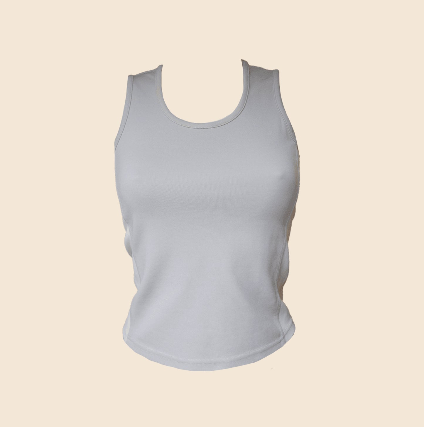 CHANEL GREY & WHITE CC LOGO BACK SLEEVELESS TOP