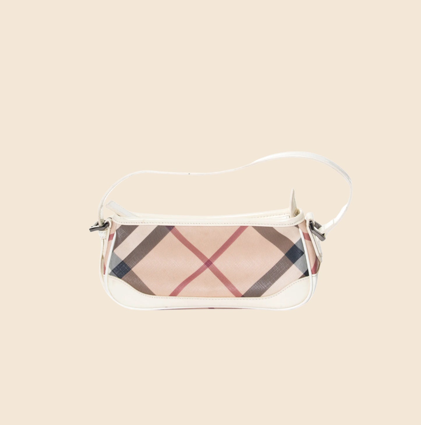 BURBERRY NOVA CHECK WHITE PATENT LEATHER SHOULDER BAG