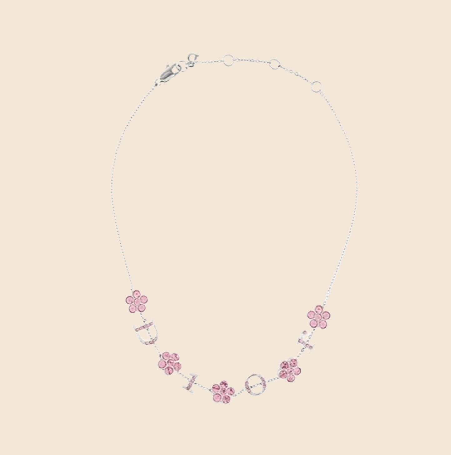 CHRISTIAN DIOR LOGO PINK FLOWER CRYSTAL CHOKER NECKLACE