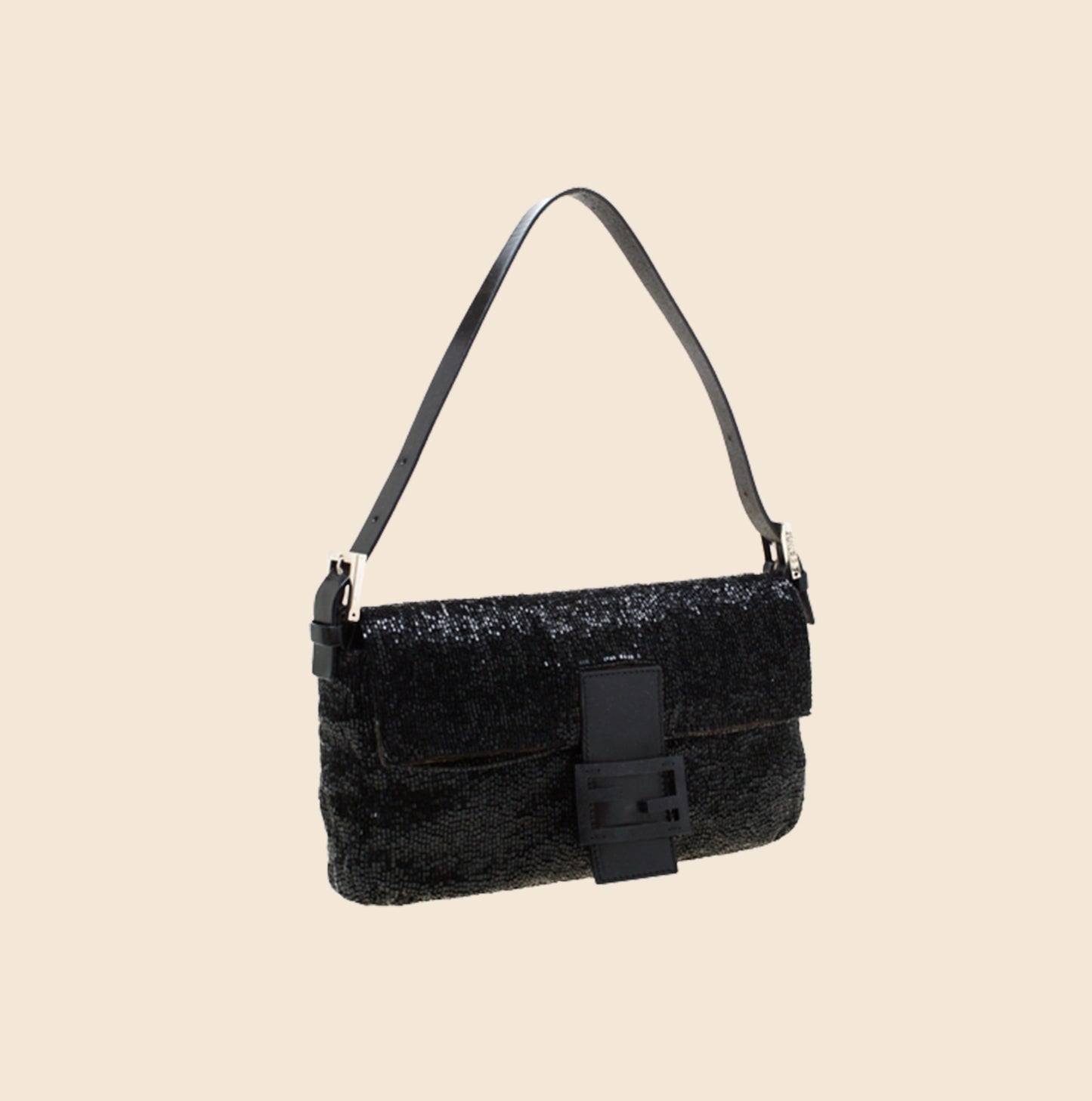 FENDI FF LOGO BEADED BLACK BAGUETTE