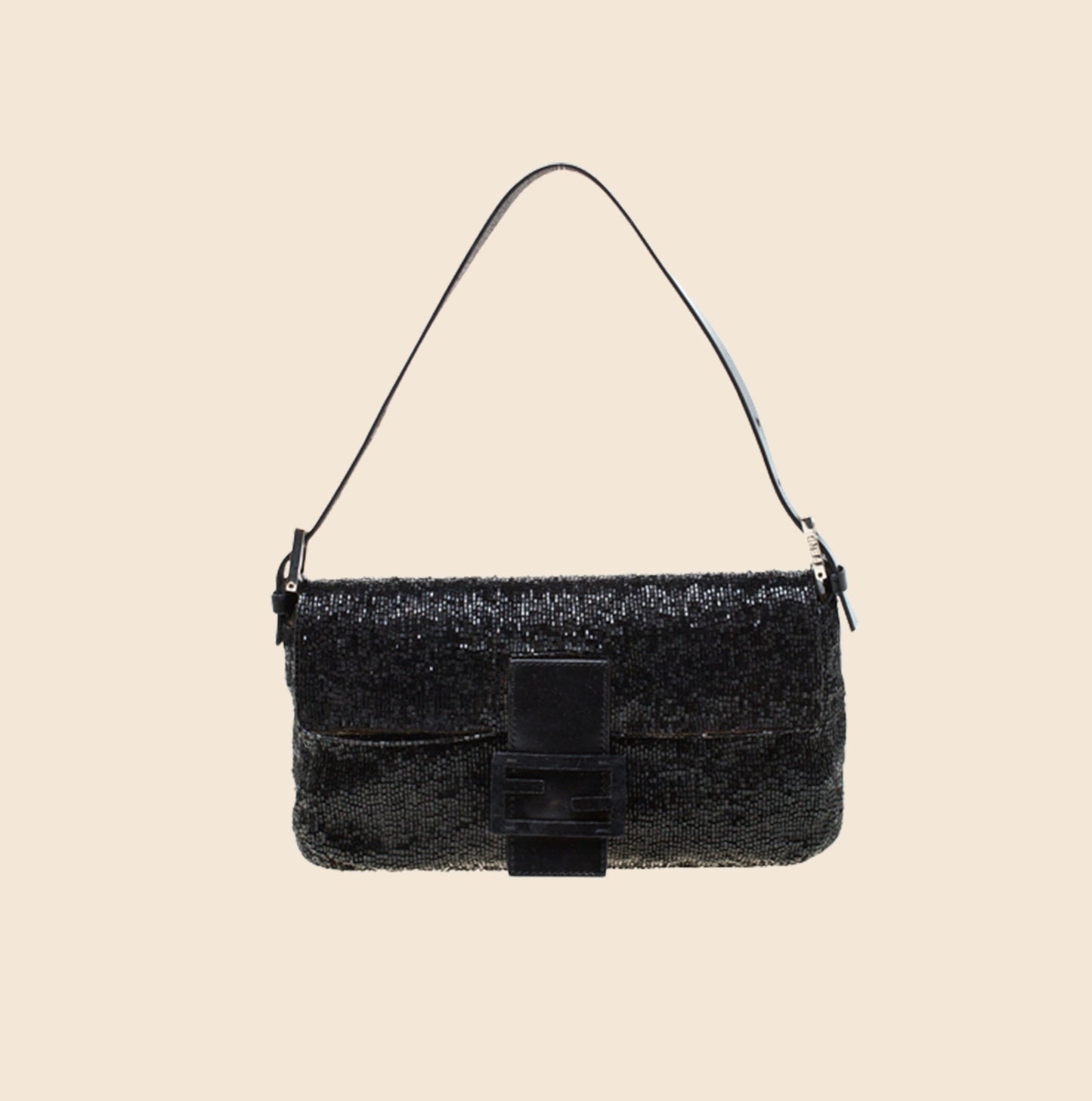 FENDI FF LOGO BEADED BLACK BAGUETTE