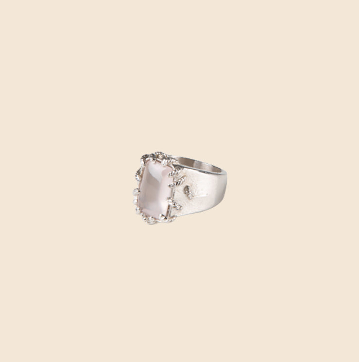 CHRISTIAN LACROIX PINK QUARTZ SILVER RING