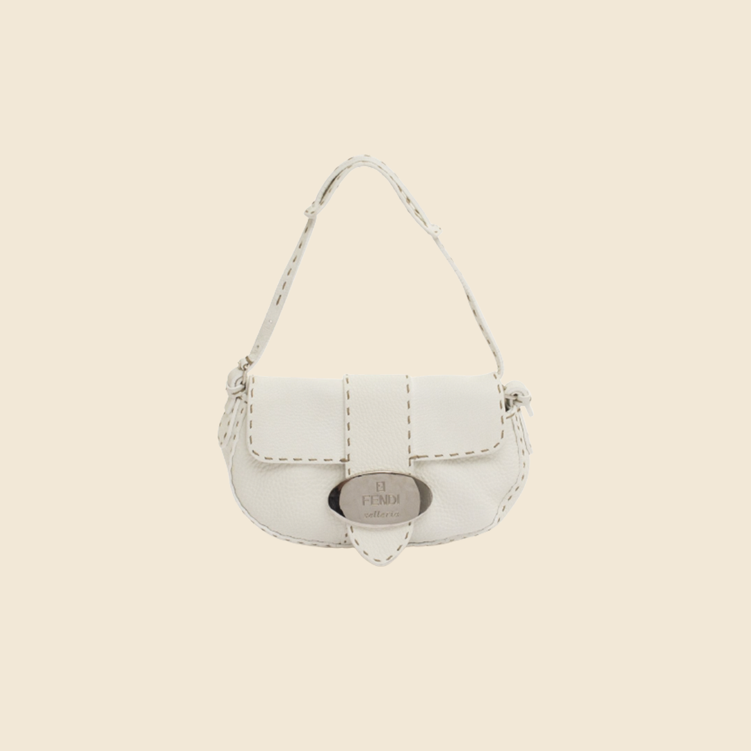FENDI SELLERIA WHITE LEATHER SHOULDER BAG
