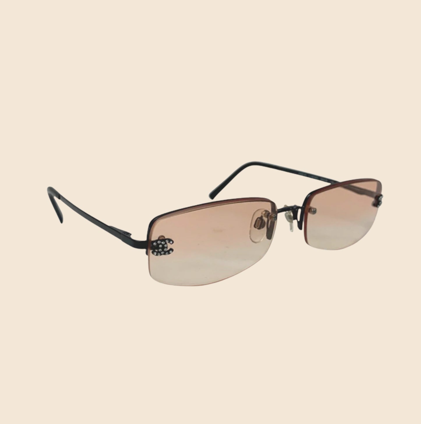 CHANEL 90s RIMLESS CC CRYSTAL ORANGE TONE SUNGLASSES