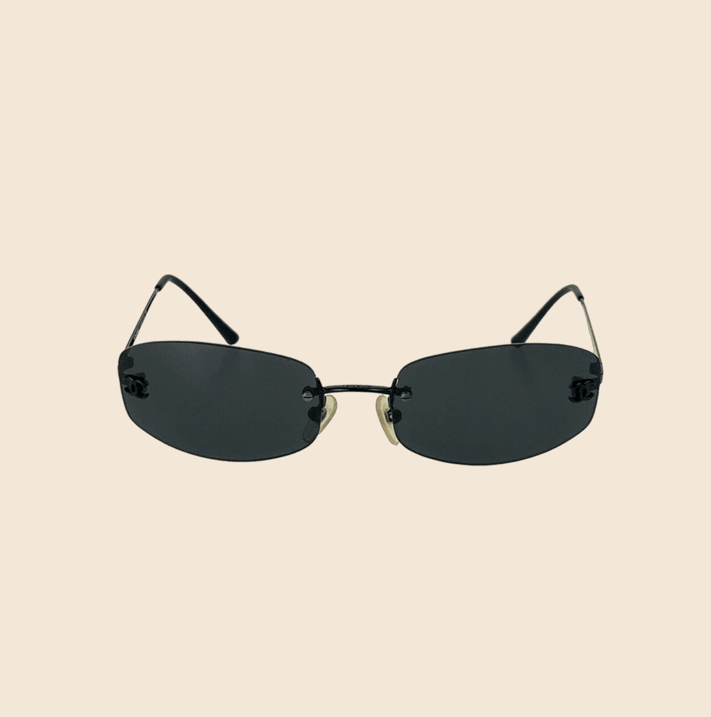 CHANEL 90s RIMLESS CC LOGO BLACK TRANSPARENT SUNGLASSES