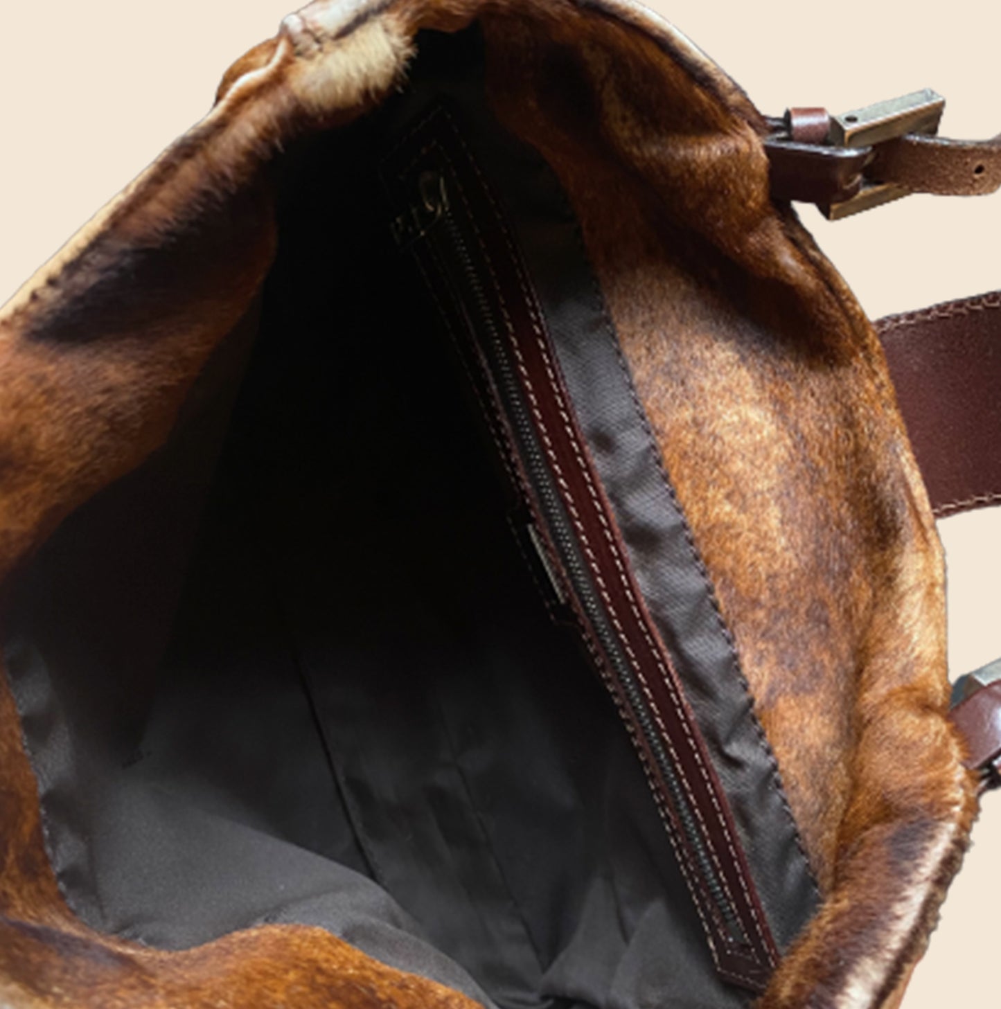 FENDI BROWN ANIMAL PRINT PONY HAIR TOTE
