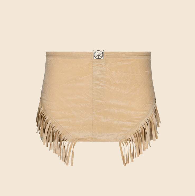 CHRISTIAN DIOR 2005 PEACE SIGN FRINGE MINI SKIRT