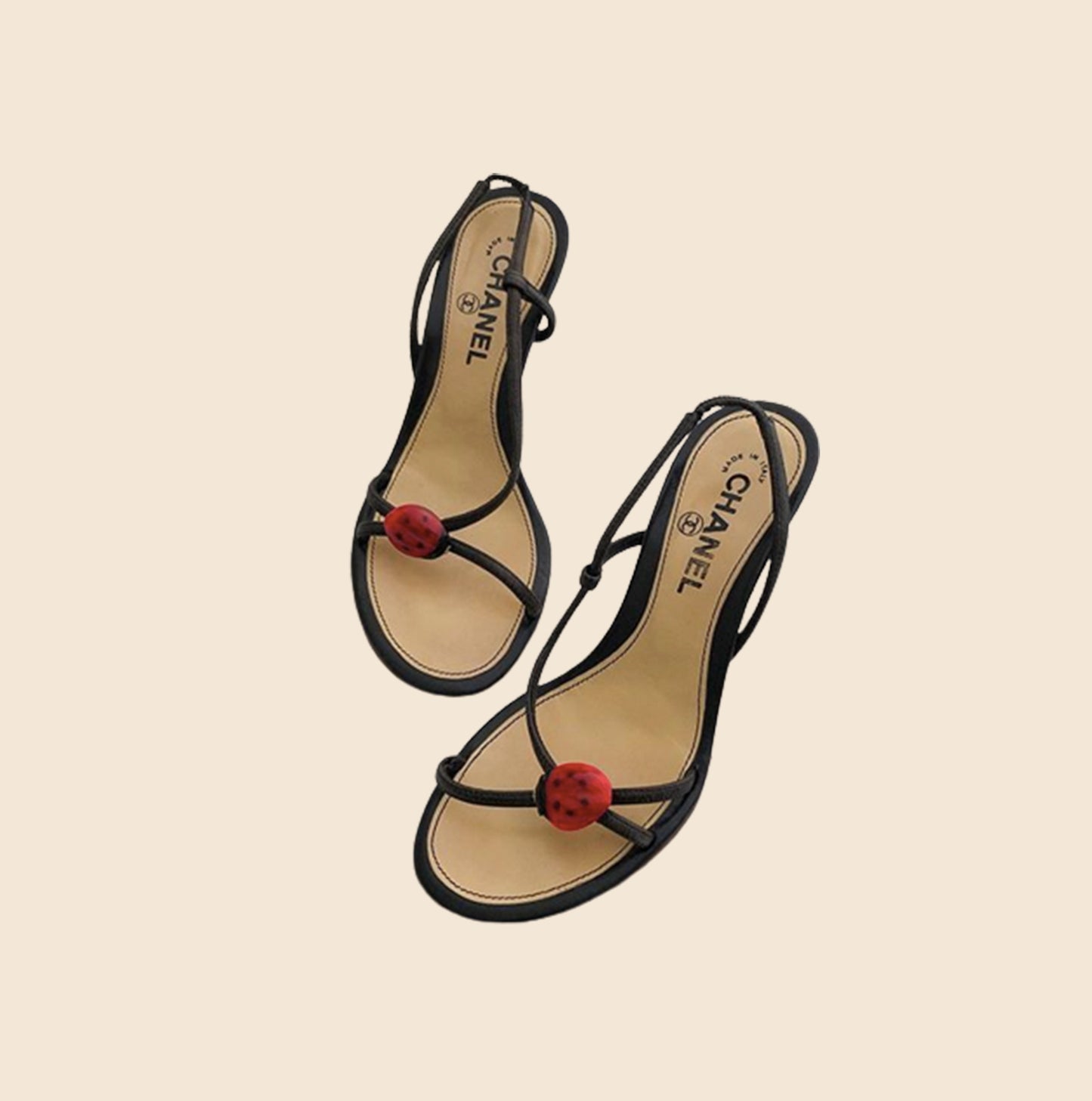 CHANEL BLACK LADYBUG SANDALS