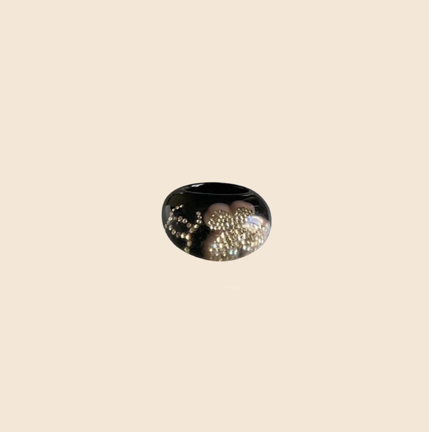 CHANEL CC & CAMELLIA RHINESTONE RESIN RING